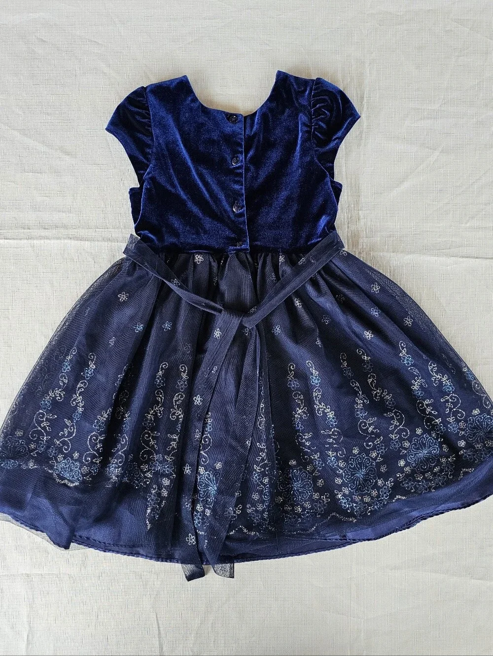 Jona Michelle Sapphire Blue Party Dress Girls Size 8 Ruffles Glitter & Flare EUC